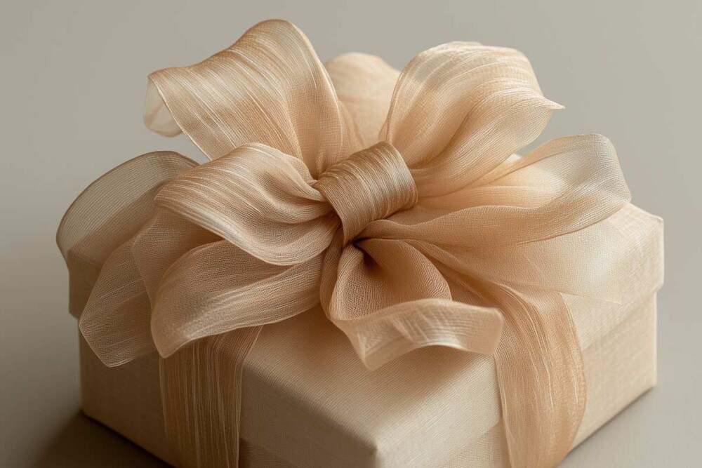 Package with organza ribbon